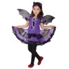 Special Occasions Kids Girls Purple Bat Princess Dress Fancy Cosplay Costume Witch Clothes with Wing Halloween Role Play Clothing 230815