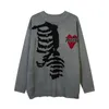 Men's Sweaters Oversized Skull Sweater Men Hip Hop Vintage Heart Letter Printed Knitted Pullover Women High Street Skeleton Bone Hole Jumper 230815