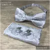 신랑 넥타이 Cummerbunds Paisley Bow Tie Set IE와 Hanky ​​CuffLinks 실크 Jacquard Men Butterfly Bowtie Square Handkerchief Suit Dhvrf