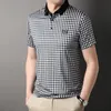 MENS POLOS MLSHP SUMMER PLAID Tryckt Hög elasticitet Polo -skjortor Luxury Short Sleeve Business Casual Golf Man Tshirts Male Tees 230815