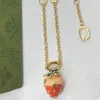 Ladies Classy Necklace 18K Gold Plated Sweet Gemstone Strawberry Pendant Simple Classic Vogue Luxury Party Jewelry