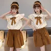 Clothing Sets Summer Girl Flying Sleeve Suit New Children Student Short Sleeve Shirt Shorts Two-piece Set Kids Clothing R230816