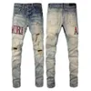 Ami Erkekler Marka Mor Kot Patches Detail Biker Fit denim kot erkekler erkekler için ince motosiklet vintage sıkıntılı toptan