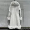 Gabardina de cuero para mujer chaqueta de piel de oveja larga y genuina collar de cordero mongol de cuello de piel de color marítimo exterior gt3717