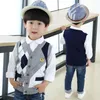 プルオーバー秋の春の子供ボーイセーターベスト子供服格子縞のステッチコートベビーコットン太いトップボーイズカーディガンベスト230816