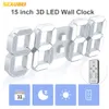 Duvar Saatleri Szxubei 3D LED Dijital Duvar Saati Büyük Çalar Saat Uzaktan Kumanda Snooze Otomatik Karartma 1224H Saat Tarihi Sıcak Döngü Ekranı 15inch 230815