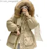 Frauen in Parkas New Damen Winter Mode mit mittlerer Länge dicker Pelzausschnitt Taillenpark geeignet für Frauen Feste Farbe Pelz weißer Entenmantel Z230817