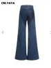 Women s Jeans CM YAYA Women Streetwear Cutout Hollow Out Criss Cross Straight Flare Denim Pants 2023 INS Fashion Wide Leg Trousers 230815