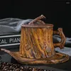 Tassen Vintage Holz Textur Tassen Baumstumpf Keramik Kaffeetasse mit Griff und Deckel Frühstück Milch Personalisierte Geschenke für Freunde