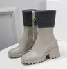 Betty Ankle Rain Boot Designer Women Genuine Leather Rubber Rainboots Waterproof Tall Welly High Heels PVC Beeled Platform Boot