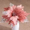 Decorative Flowers Large Glitter Artificial Poinsettia Flower With Berry Wedding Year Christmas Cherry Decorations Xmas Tree Ornament