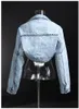 Womens Jackets Echoine Hight Quality Light Blue Denim Cropped Jacket Bomber Short Women Fashion Turn Down Collar Jeans Autumn 230815