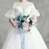 Bröllopsblommor Pink Blue Bride Bouquet Elegant Multicolor Rose Artificial Bridal Accessorie Holding High Quality