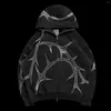 Men's Hoodies Full Zip Hoodie Women Women's Sweatshirt with Snaps Thorn Rhinestone Zipper and Zippe Sweat Shirt