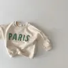 Hoodies Sweatshirts Sonbahar Paris Mektupları Krok Te Sweatshirt Çocuklar Erkek Kızlar Spor Bebek Gömlek Günlük Artı Kadife Çocuklar Kıyafet Kore Tees 230815