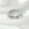 Bröllopsringar Kvinnlig Marquise Cut Pink Stone Wave för kvinnor Vita zirkonband Silverfärg Vintage Förlovningsring smycken gåva