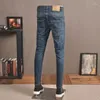 Herren Jeans modische Streetwear Männer Retro Blue Stretch Slim Fit Spleiß Biker Homme Zipper Designer Elastic Hip Hop Hosen Hombre