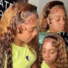 Syntetyczne peruki podświetlające ombre kręcone ludzkie włosy 13x4 koronkowa peruka czołowa 4 27 Kolorowa fala głębokiej 13x6 Front dla kobiet 230815