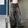 Jeans pour hommes Y2K Femmes Coréenne Vintage Streetwear Baggy Taille haute Pantalon à jambe large Pantalon en denim Fée Grunge Alt Vêtements 230815