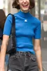 154987 mode classique à la mode Design de luxe femmes automne nouveau décontracté tricoté demi col à manches courtes tricot T-shirt femme C5