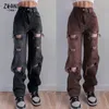 Herren Jeans Schwarz Zerrissene Hohe Taille für Frauen Vintage Kleidung y2k Mode Gerade Denim Hosen Streetwear Loch Hip Hop Hose Jeans 230815