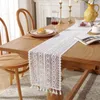 Table Runner Beige Crochet Lace Table Runner with Tassel Cotton Wedding Decor Hollow Tablecloth Nordic Romance Table Cover Coffee Bed Runners 230815