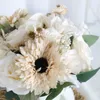 Bröllopsblommor Champagne White Silk Bridla Bouquets för årsdag Romantisk kastande bukett Artificial Ramo Novia