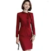 Two Piece Dress Women Formal Two-piece Suits 2023 In Red Bule Black Long Sleeve Slim Blazer Skirt Suit Office Lady Business Dresses Sets