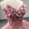 Rosa brilhante querida quinceanera vestidos de baile 3dflower rendas apliques vestido de festa à noite rendas até 2024