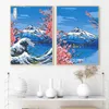 Pônders e impressões de paisagem japonesa Sakura A grande tenda de ondas pintando Kanagawa Art Wall Art Pictures para sala de estar Decoração de casa de anime Wo6