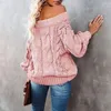 Camisolas femininas 2023 Inverno sexy fora do ombro malha malha femme suéter casual manga longa Hook Flor Hollow Party Lady Street Tops