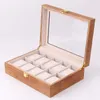 Bekijk dozen Men Box Organizer Opslag 10 Slots Luxe vaste houten kast retro houten zwart display vierkante kast spot goederen