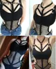 Damen -Jumpsuits Rolren Gothic Women Black Sheer Strick Net Mesh Sexy Badeanzug weibliche Kaufanzug Badeanzug Schwimmhalholter Strampler 230815