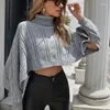 Women's Sweaters Simple Knitted Sweater Women High Turtleneck Solid Loose Tops Waist Sexy Short Pullover Cape Style