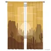 Curtain Desert Cactus Tulle Curtains for Living Room Bedroom Sheer Drapes Modern Printed Design Sheer Curtains R230816