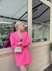 Tweede stuk jurk roze handgemaakt boren met lange mouwen korte blazer mini halve rok set 2023 herfst y2k tailleloze sexy damesjas