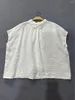 Women's Blouses Johnature Japanese Lapels Linen Sleeveless Shirts 2023 Summer Loose Mori Versatile Color One-row Buttoned Tops