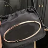 Drawstring Shoulder Bag Nylon Shopping Handbag Hardware Circular Letter Bundled Sealing Bottom Rivet Zipper Inner Pocket Fashion Underarm Bags