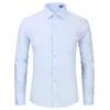 Herrenhemmungen Hemden hochwertige, nicht festgelegte Männer Kleid Langarmhemd Solid männlicher Plus-Größe Regular Fit Stripe Business Shirt White Blue 230815