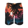 Men's Shorts Summer Sunset Board Male Tropical Palm Trees Beach Draw String Pants Big Size