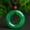 Hänge halsband fina smycken naturliga gröna jades medullär rund lycklig välsignelse halsband kvinnor män gåvor