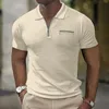 Men's Polos 2023 Walf Checks Polo Short Sleeve Pocket ZipperTshirts Casual Business Button Tops Tee Fashion Shirts Man Clothing 230815