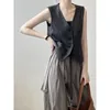 Women's Vests Linen Design V-neck Vest Autumn Trendy Sleeveless Single-Breasted Short Top