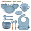 Cups Dishes Utensils Crab Plate For Baby Silicone Tableware Suction Bowl Tray Bibs Spoon Personalized Name Baby s Feeding Set Kids 230815