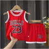 Yoga-outfit Jerseys Kids Summer Boys T-shirt Quick Dry Basketball Uniform Set Digitale printteam Toddler 3-12 jaar oude kleding Red DHK2S