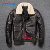 Men's Jackets Air Force Flight Jacket Fur Collar Genuine Top Layer Cow Leather Jacket Men Black Brown Cow Coat Men's Winter Jacket 230815