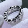 Wedding Rings Anziw 925 Sterling Silver 35mm Ronde Cut Volledige ring voor vrouwen Simulated Diamond Square Engagement Band 230816
