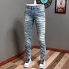 Herren Jeans Italienische Mode Männer Retro Hellblau Elastizität Slim Fit Russped Vintage Designer lässig Denimhose Hombre