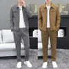 Mens Tracksuits Men Corduroy Sets Autumn Two Piece Long Trousers and Jakcet Clothing Casual Track Suit Male Big Pockets Sweatsuits 230815