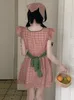 Casual Dresses KIMOKOKM Mori Girly Sweet Tender Plaid Dress Fairycore O-Neck Kawaii A-Line Flying Sleeve Temperament Ruffles Mini